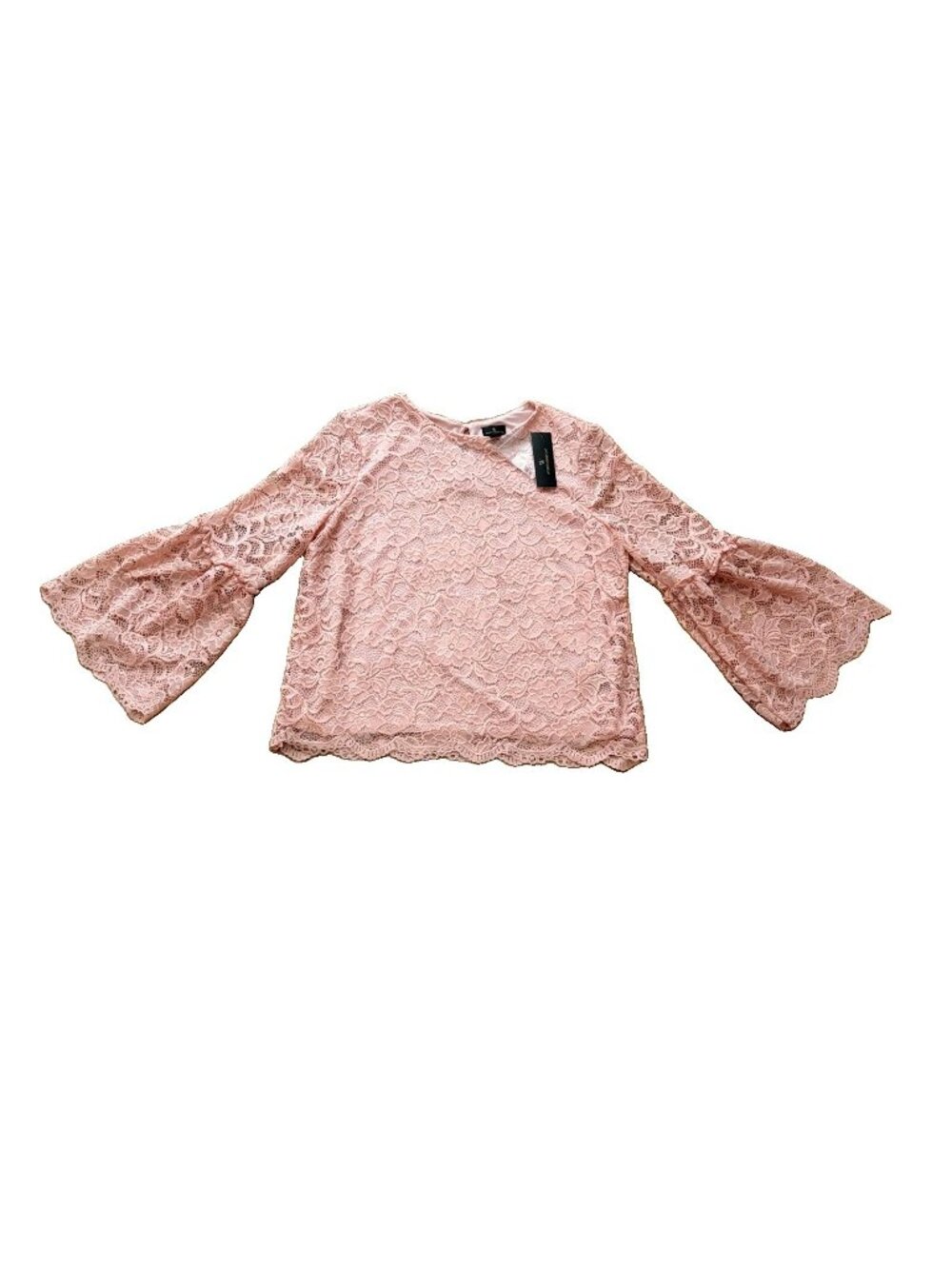 Worthington Size Medium Dusty Rose Pink Lace Blouse Bell Sleeve Lined NWT
